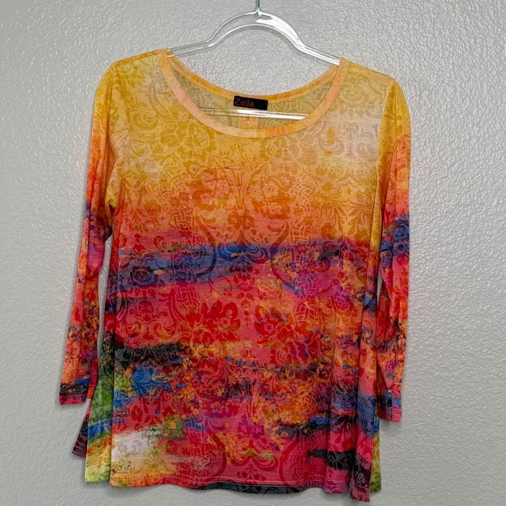 Vintage Y2K Zelia Burnout Floral Tunic Top Long Sleeve Artsy Campus Fairycore XL - Picture 15 of 16